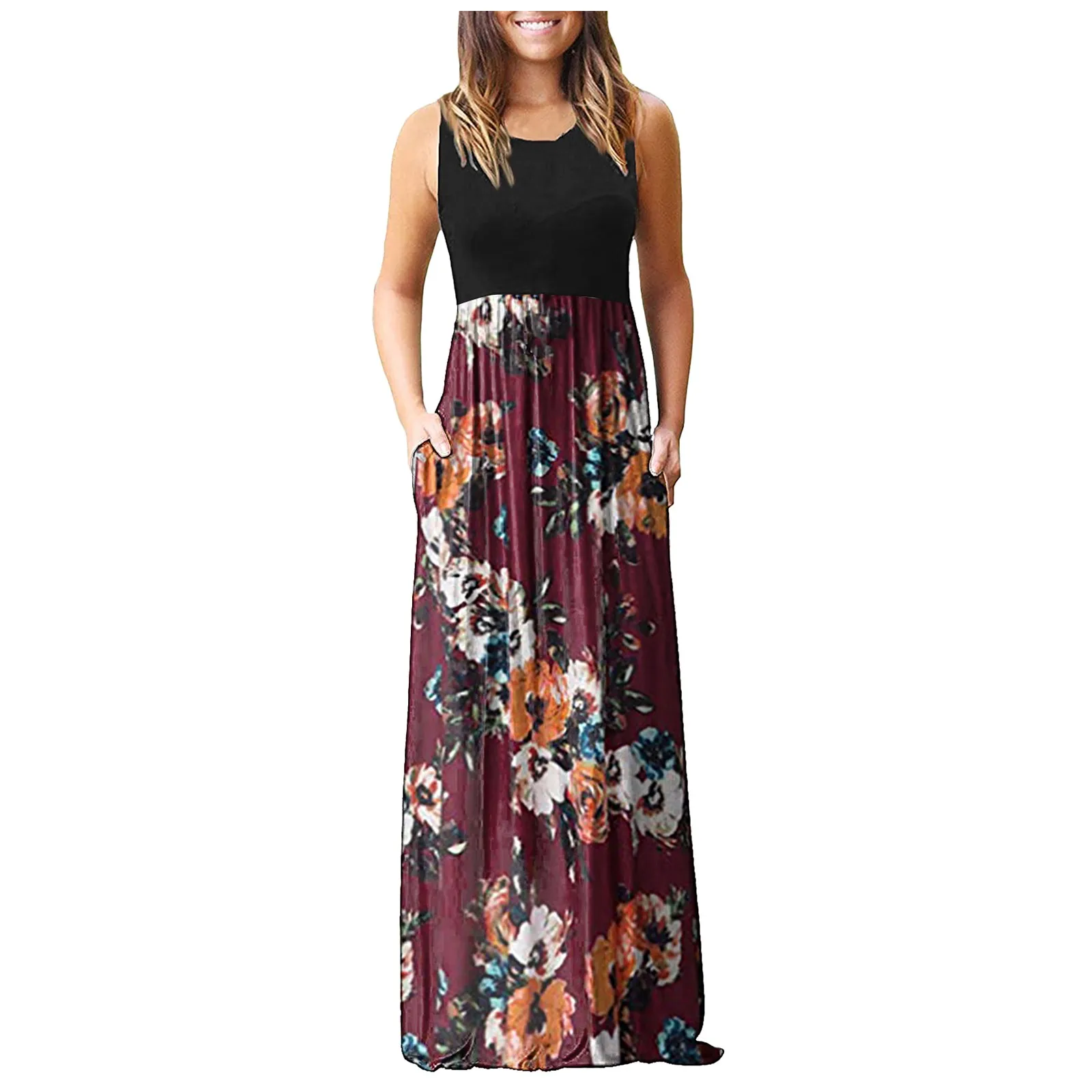 Ruffle Maxi Dress Summer Ladies Spring Lace-up Tassel Beach Long Dress O-neck Vintage Flower Printing Pocket Vestido Femme 2021 1