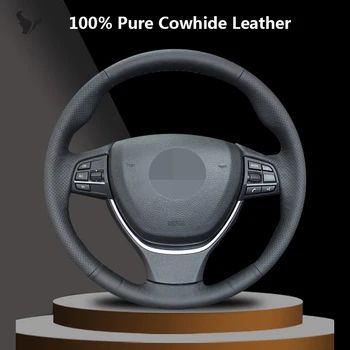 

Hand-stitched Black Genuine Leather Steering Wheel Cover for BMW 520i 528i 2013 2014 730Li 740Li 750Li F10 2014