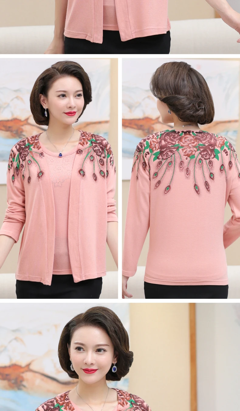 Этнический feminino blusa Трикотажный костюм Осенняя вязаная одежда для мамы комплект из двух предметов женский свитер с длинными рукавами плюс размер S417
