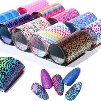 

10Rolls Nail Foil Nail Transfer Sticker Butterfly Rainbow Flower Leopard Wraps Decal Manicure Design Nail Art Decoration JIXKC74
