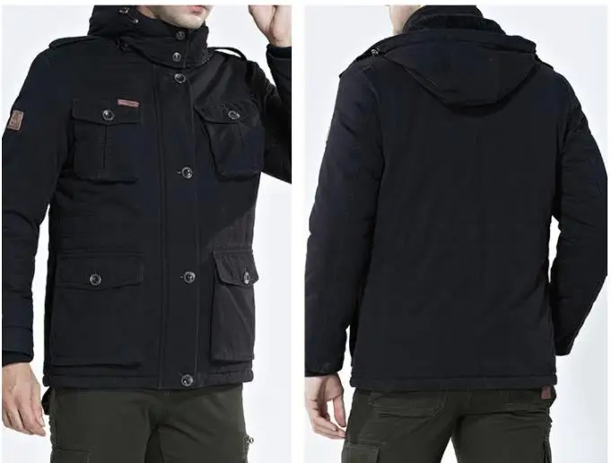 AFS ZDJP плюс размер L-5XL 7XL 8XL уплотненные зимние мужские теплые куртки мужские флисовые хлопковые парки уличные пальто - Цвет: 879 Black
