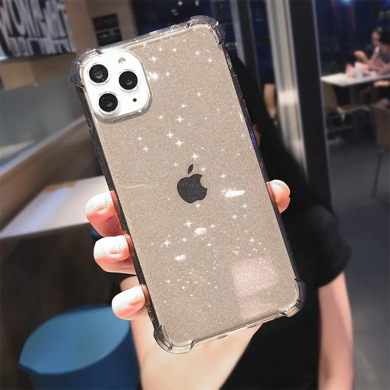 iphone 11 Pro Max  cover Glitter Transparent Shockproof Phone Case For iPhone 13 12 11 Pro Max XR X XS Max 7 8 Plus SE 2020 Soft TPU Shining Back Cover iphone 11 Pro Max clear case
