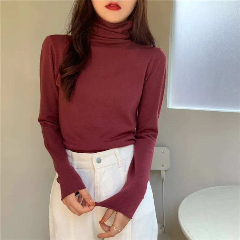 Spring and Autumn Long-sleeved Tops Slim Knit Bottoming Shirt Korean Fashion Turtleneck Sweater Women's Pullover long sweater