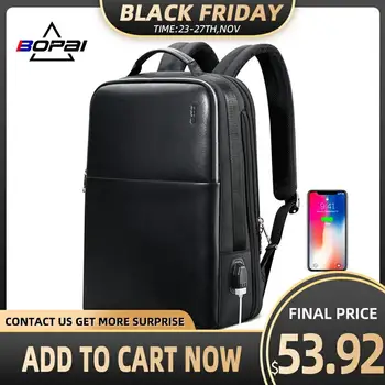 

2018 BOPAI Brand Waterproof 15 Inch Laptop Backpack Men Backpacks for Teenager Girls Black Leather Male School Backpack Bag Men