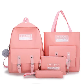 

4Pcs/set Canvas School Bag For Teenager Girls Student Women Travel School Laptop Backpacks High Quality College BookBags