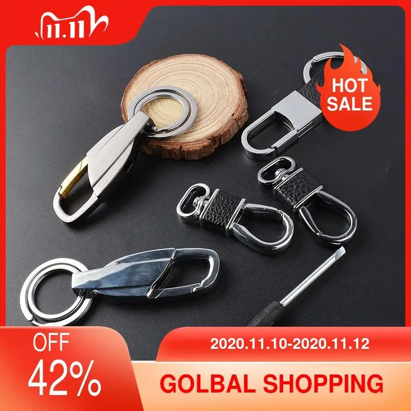 

High-Grade Leather Car Keychain Men and Ladies Waist Hanging Keychains Buckle Jewelry Key Rings Holder Genuine Bags Pendant Gift