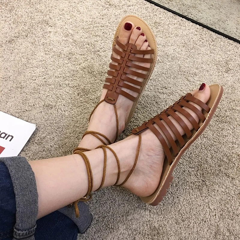 flat heel peep toe casual sandals