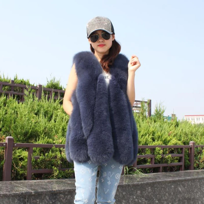 

2019 New Fox Fur Vest For Women Autumn Winter Casual Elegant Solid Color Thick Warm Real Fox Fur Sleeveless Vest Female