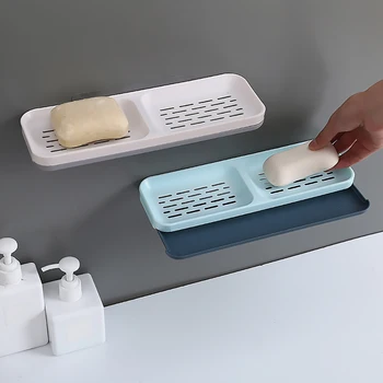 

2 Grid Suction Cup Soap Dish Holder Wall Mounted Draining Soap Holder Double Layers Soap Container Shower Bathroom Storage Case