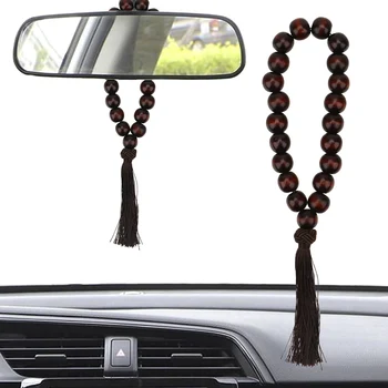 

LEEPEE 20mm Rearview Mirror Hanging Pendant Car Gear Shift Decoration Wood Buddha Beads Car Ornament Interior Accessories