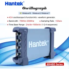 Hantek 4CH USB осциллографы для ПК 1GSa/s 2 мВ-10 V/DIV 250 МГц осциллограф 200MSa/s DDS Функция/генератора сигналов произвольной формы генератор сигналов