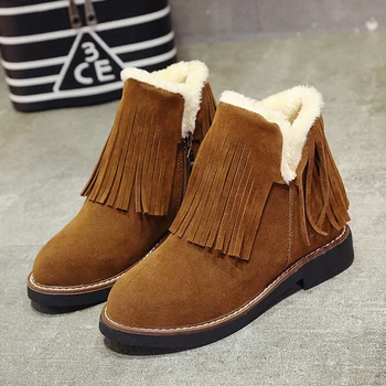 

Fashion Tassel Boots Flats Shoes Women Warm Fur Boots Lady High Ankle Boots Women Shoes