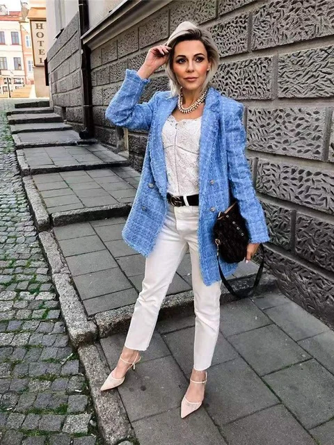 Blue tweed jacket with vintage look