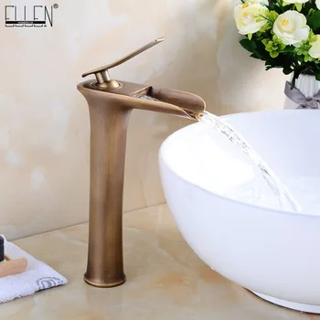 

Waterfall Tall Bathroom Sink Faucet Solid Copper Hot and Cold Water Mixer Antique Bronze Black Basin Faucet ELF8900