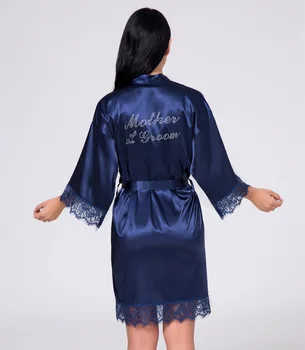 

Bridal Gowns Custom Hot Drilling Silver Letters Morning Gown Mother of The Bride Lace Decor Stitching Silk Pajamas Wedding Robes