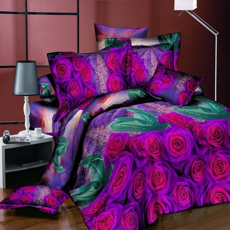 Комплект постельного белья из 3/4 предметов жаккардовый с принтом King Purple Rose