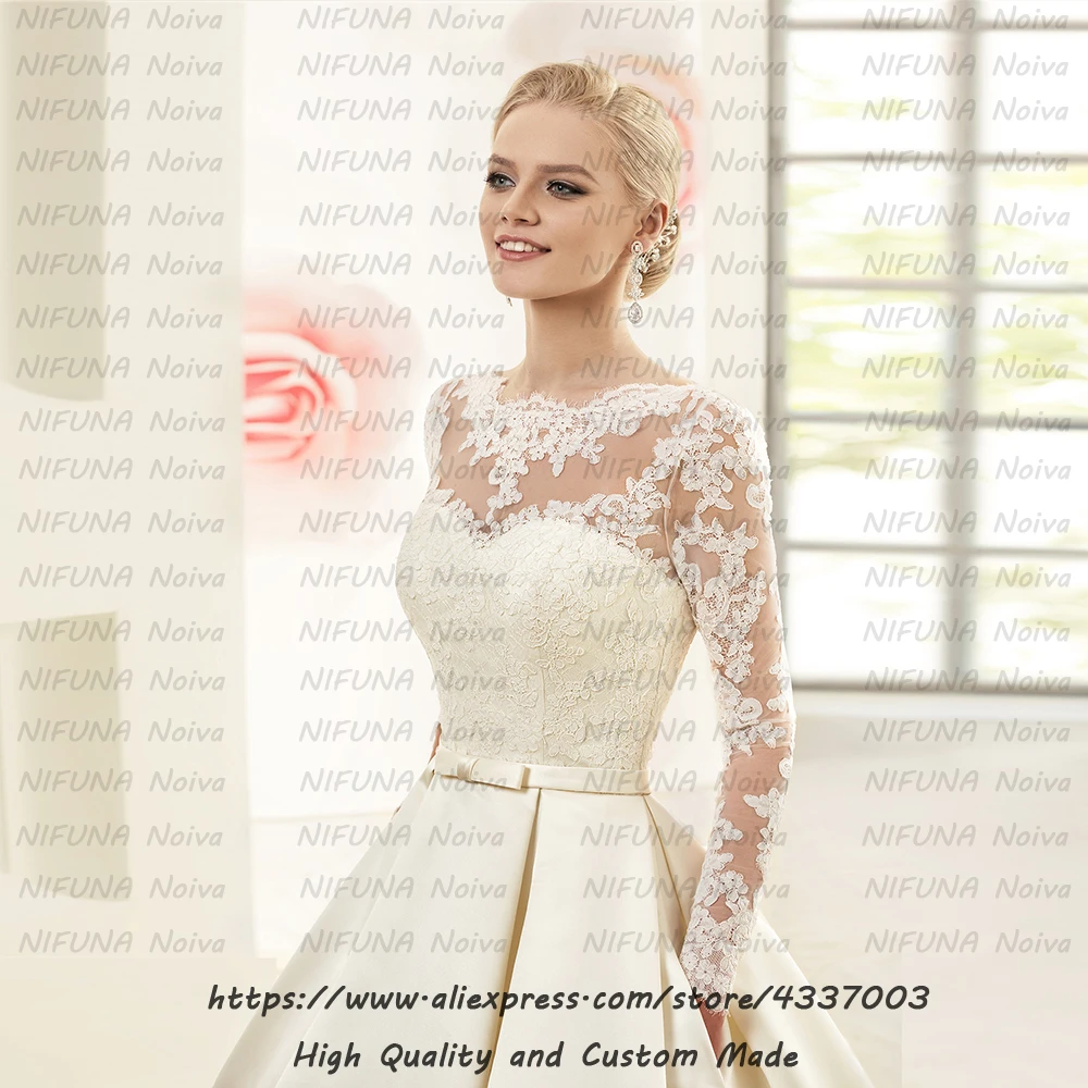 Vestido novia дешевая атласная Свадебная одежда, сделанная в платье в китайском стиле de Mariee элегантное кружевное свадебное платье с длинными рукавами es свадебные платья