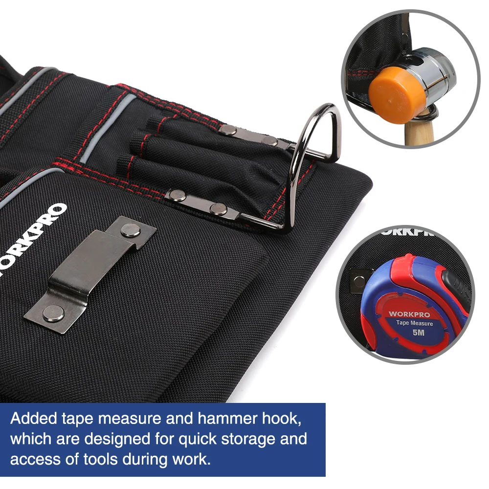  WORKPRO Heavy Duty Tool Pouch with Adjustable Belt Electrician Waist Tool Bag Multifunction Belt To - 32837199531