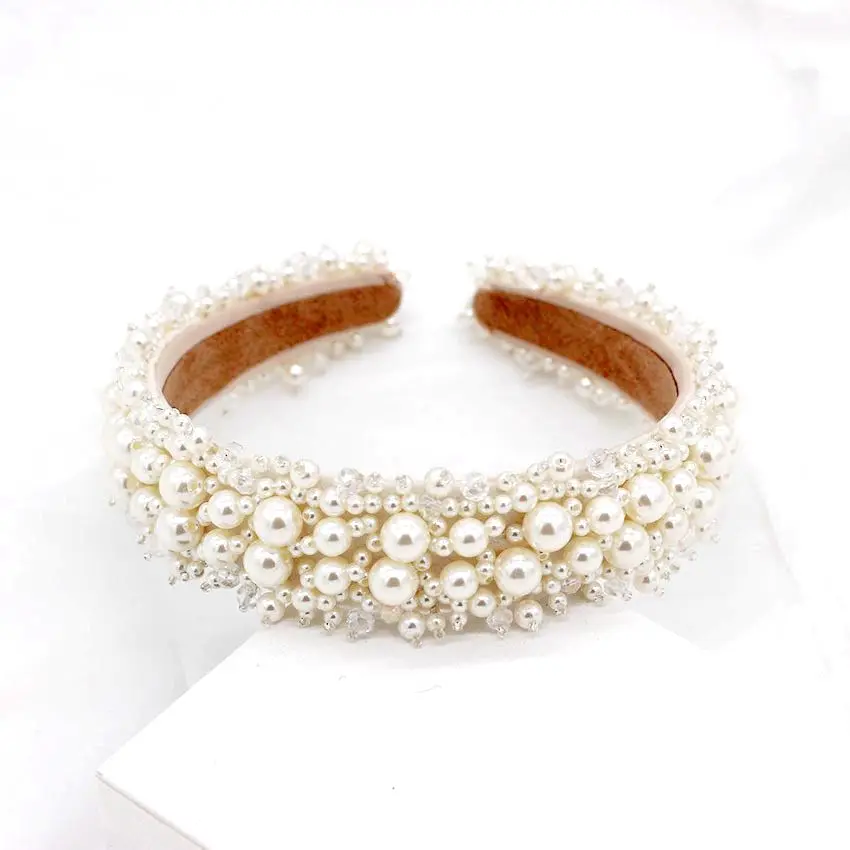 Romantic Princess Handmade Beaded Bright White Pearl Hair Hoop For Woman Sweet Party Wedding Hairband Headband Hair Accessories