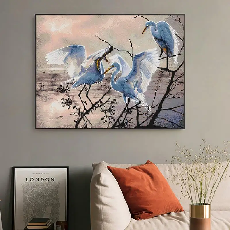 DIY animal pattern three egrets cross stitch set 11CT 14CT counted canvas printing needle and thread embroidery kit home decor