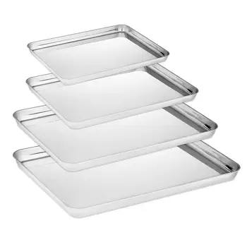 

Velaze BT02 4-pieces Stainless Steel Baking Tray Pans Tray Non-Stick Sheet,Mirror Finish&Rust Free,Easy Clean&Dishwasher Safe