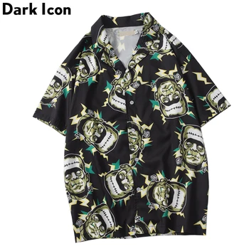 

DARK ICON Printed Hip Hop Shirts Men Fashion Street Short Sleeve Blouse Hawaii Beach Shirt Male Clothing