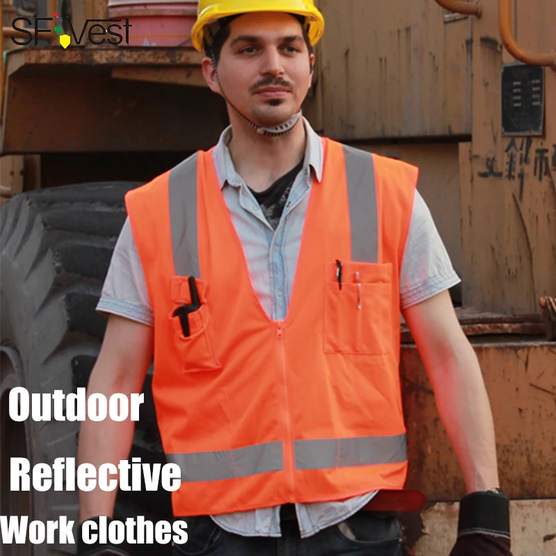 

High Visibility Reflective Vest Day Night Running Cycle Warning Safety Vest multi pockets Workwear