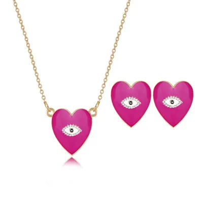 AOMU модный дизайн сердце серьги в виде глаз кулон ожерелье s для женщин набор ювелирные изделия в стиле "Бохо" Черное сердце ожерелье кристалл ожерелье s