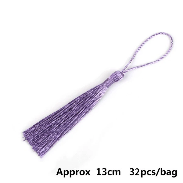 Light Purple 32 шт./упак. полиэстер шелковая кисточка бахрома 13 см хлопок кисточки отделка для шитья шторы аксессуары DIY Свадебные украшения - Цвет: Light Purple