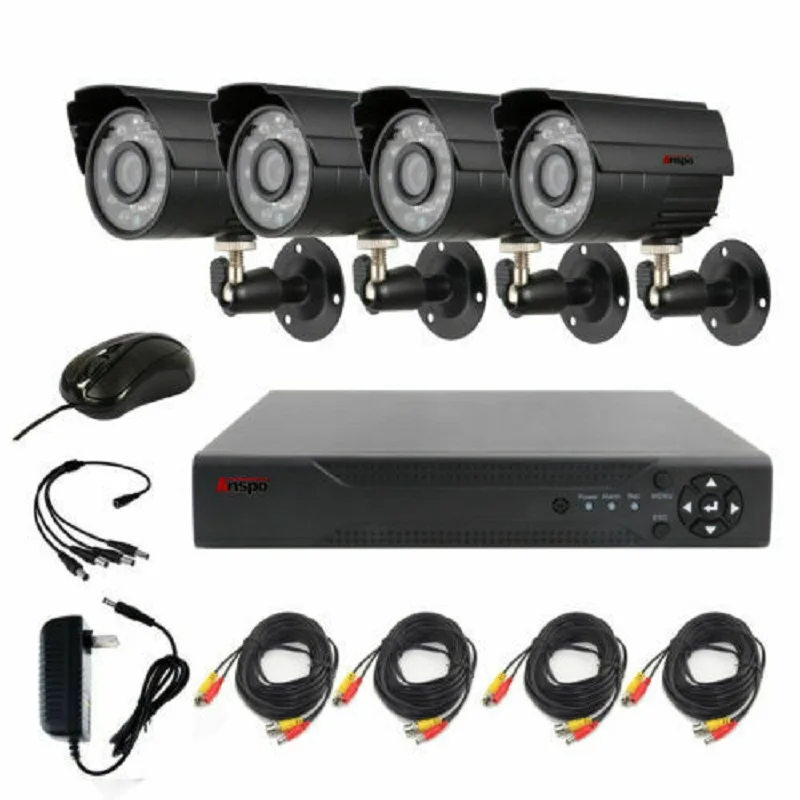 Anspo Home Security Cameras System Video Surveillance Kit CCTV 4CH 720P 4PCS Outdoor AHD Security Camera System