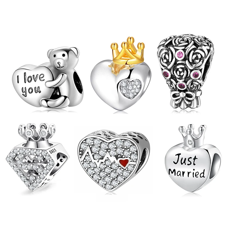 

2021 Authentic 925 Sterling Silver Perfume Bottle heart with Crown Cover Beads for Jewelry Making Fit Bracelets Charms
