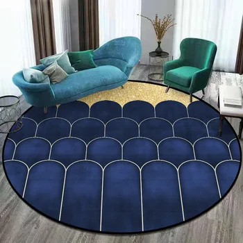 

Modern Concise Golden Blue Desert Cactus Printed Round Carpets Area Rugs For Light Luxury Living Room Bedroom Chair Mat