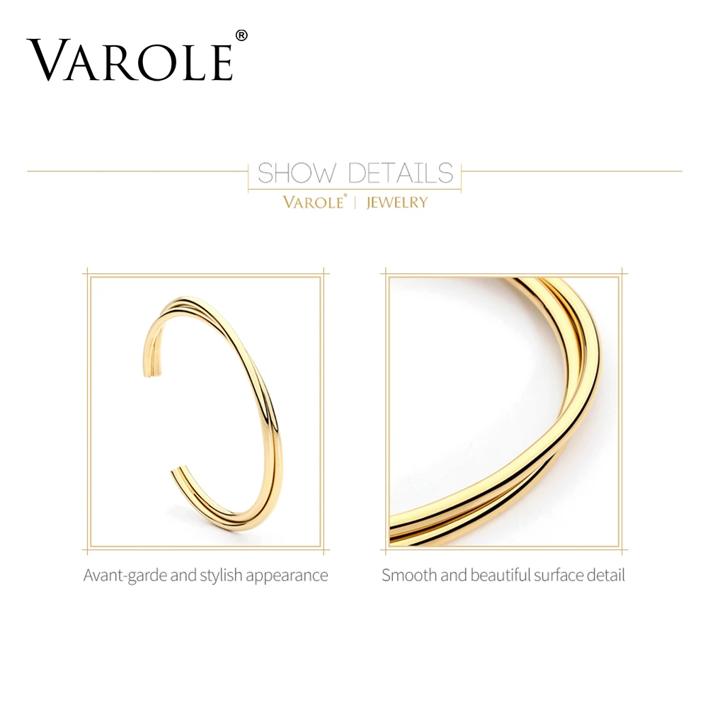 VAROLE Simple Twisted line Cuff Bracelet Stainless steel Bangle Gold Color Bracelets Bangles For Women Fashion Jewelry Pulseiras 5