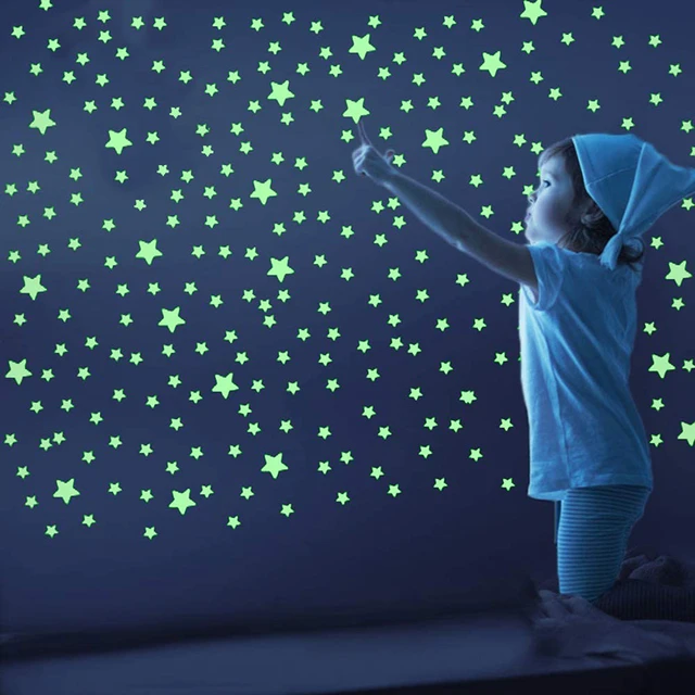 100PCS 3D Star Luminous Wall Stickers Fluorescent Glow In The Dark Sticker  Decals For Kids Baby