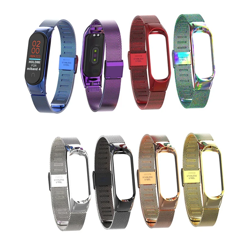 

Strap mi band 4 Metal wrist strap 4303 double spring metal shell buckle steel mesh strap for xiaomi mi band 4