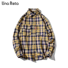 UnaReta Мужская рубашка в стиле хип-хоп, Новое поступление, большие размеры, весна-осень, модная Повседневная рубашка с длинными рукавами в клетку, Мужская Уличная одежда