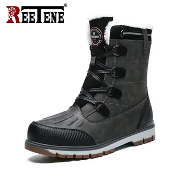 

REETENE Snow Boots Men Genuine Leather Men Boots High Top Rubber Ankle Boots Men Waterproof Winter Hiking Shoes Men Snow Boots