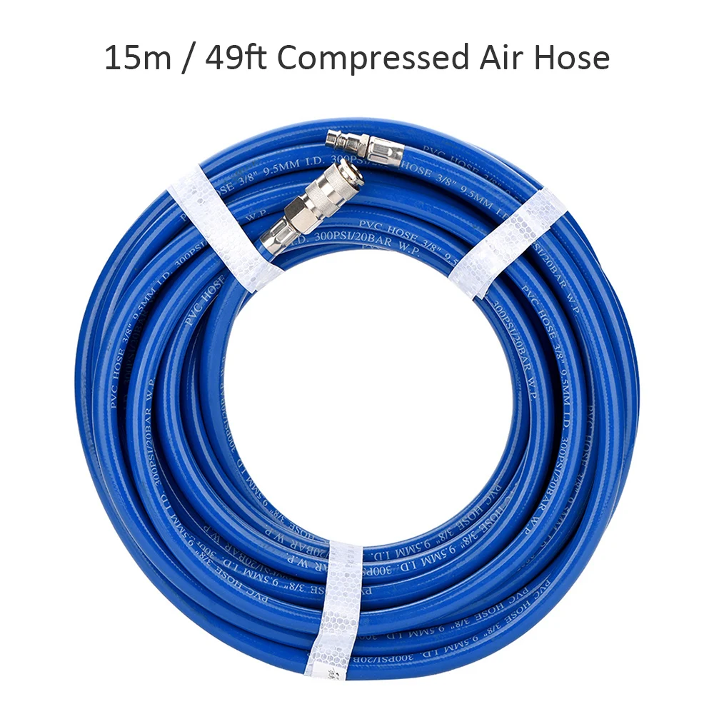 

15m / 49ft Compressed Air Hose PVC Car Pressure Washer Hose 1/4" Quick Connector