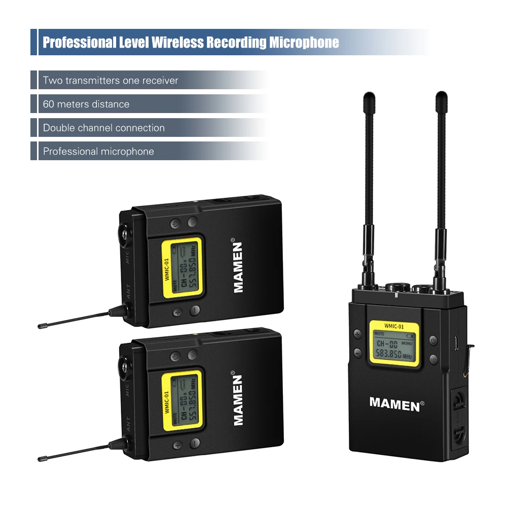 MAMEN WMIC-01 конденсаторный микрофон профессиональный UHF двухканальный цифровой беспроводной микрофон для камеры телефона видео запись