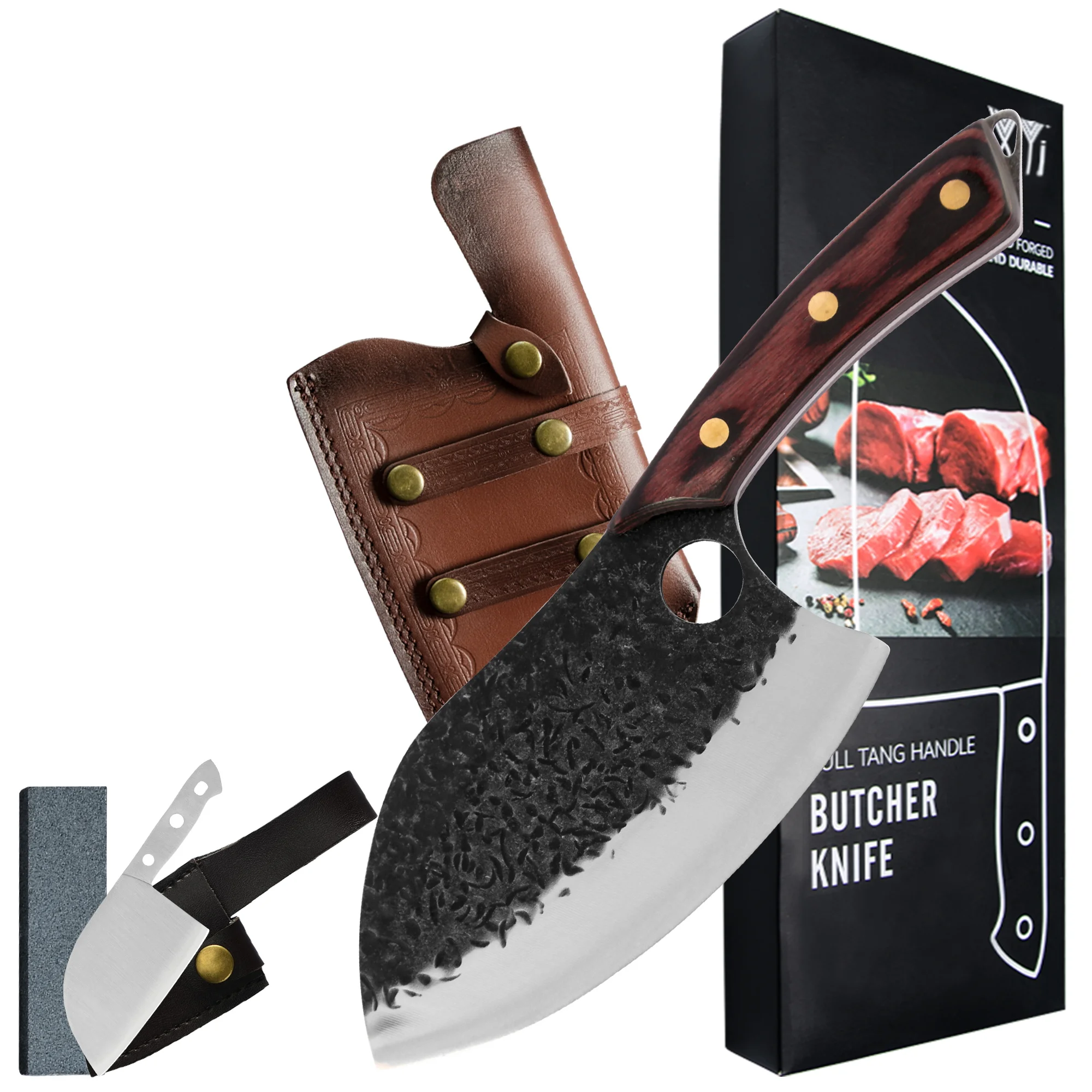 7'' Inch Slicing Knives Meat Cleaver Stainless Steel Hammer Blade Knife Full Tang Chef Slicer Cooking With Mini Butcher | Дом и сад