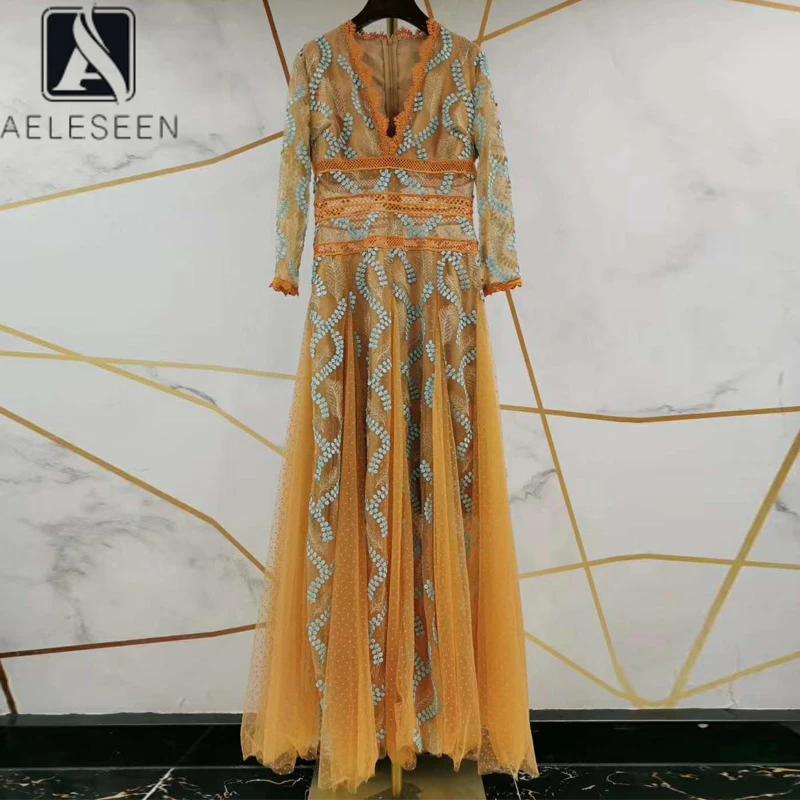 Женское платье с цветочной вышивкой AELESEEN, желтое платье с v образным вырезом и блестками, весна 2020|Платья| | АлиЭкспресс