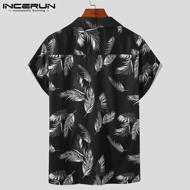 INCERUN 남성용 하와이안 셔츠, 프린트 스트리트웨어, 라펠 반팔, 단추 패션, 캐주얼 셔츠, 2024 여름 휴가 S-3XL