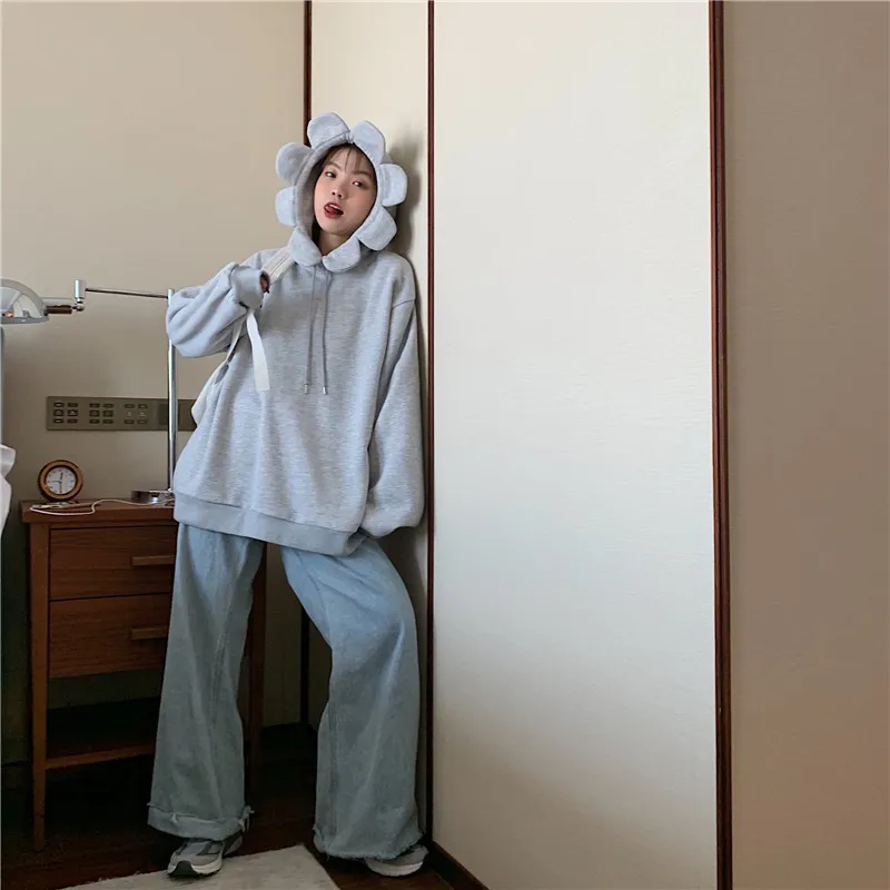 Корейская ins Harajuku Kawaii Желтая толстовка с капюшоном женская зимняя новая свободная бархатная модная повседневная шикарная Женская толстовка
