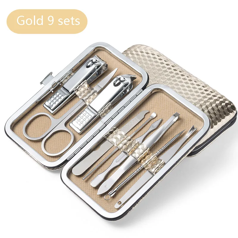 9-piece set Профессиональный 19 шт./компл. Многофункциональный Нержавеющая сталь стрижки ногтей инструмент кусачки для ногтей комплект Красота ножницы для ногтей кусачки для ногтей комплект - Цвет: 9-piece set