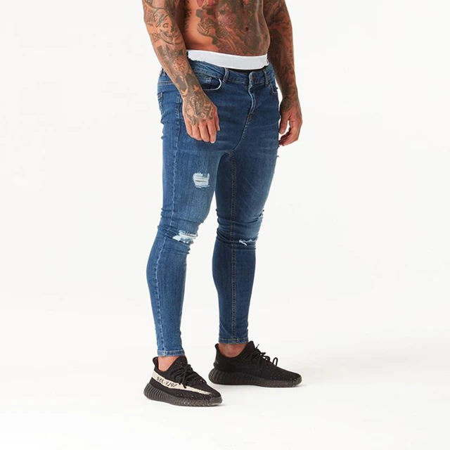 Spray On Mens Black Ripped Skinny Jeans 