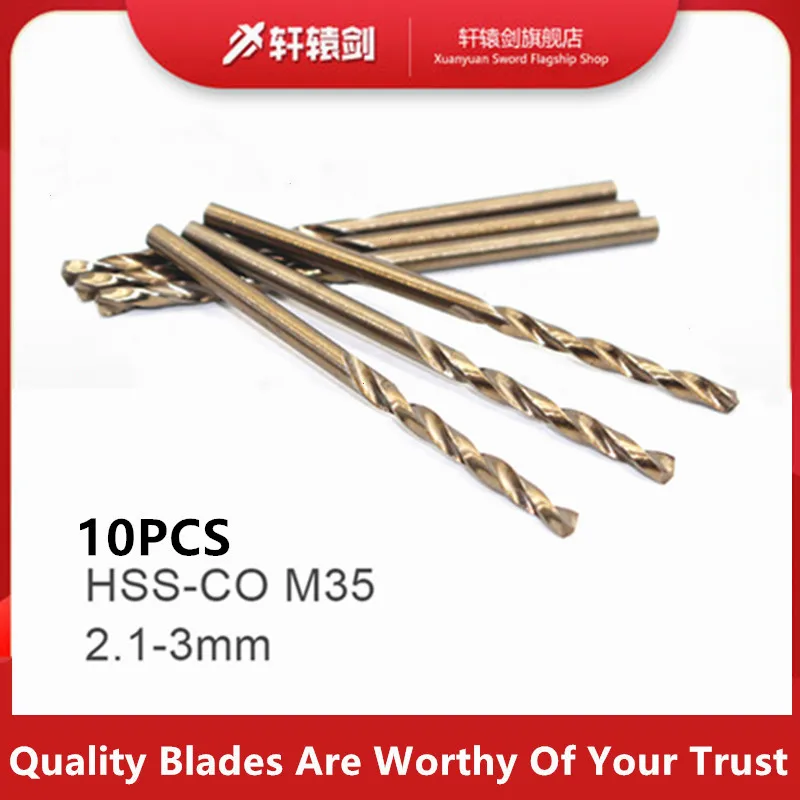 

10PCS 2.1 2.2 2.3 2.4 2.5 2.6 3.0mm HSS-CO M35 Cobalt Steel Straight Shank Twist Drill Bits For Stainless Steel