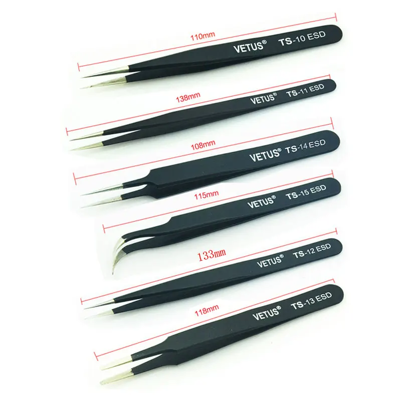 VETUS TS ESD Black Eyelashes Tweezers Anti-static Professional Volumn Eyelash Extension Eyebrow Stainless Steel Makeup Tweezer 4