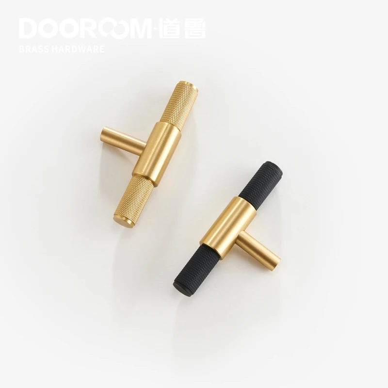 Dooroom латунные ручки современный легкий роскошный крест Knurl Т-Бар Тянет Шкаф Комод для шкафов, ящиков мебельные ручки