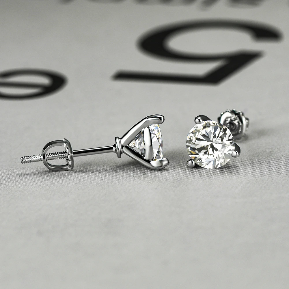 White Earrings Изящные женские и мужские 6 мм маленькие круглые серьги 925 серебро Цвет Черный Синий Зеленый Красный камень кристалл свадебные серьги гвоздики для женщин - Окраска металла: White Earrings