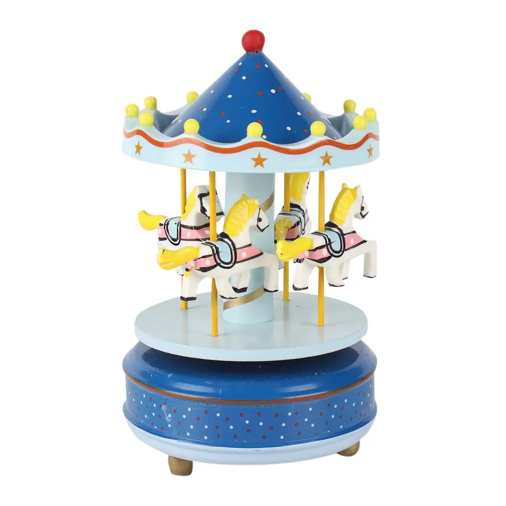 Creative Interesting Wooden Merry-Go-Round Carousel Music Box Exquisite Handcraft Music Box Children Kids Birthday Gift - Цвет: Белый